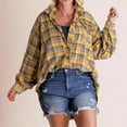 thumbnail image 4 of Women Shirt Lapel Long Sleeve Flap Pockets Shirt Tops Single Breasted Distressed Tassel Edge Oversized Fit Shirt Jacket, 4 of 8