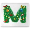 thumbnail image 1 of Christmas Alphabet Mouse Pad, M Letter Ribbons Noel Occasion Print on Plain Backdrop, Rectangle Non-Slip Rubber Mousepad, White Green and Mustard, by Ambesonne, 1 of 2