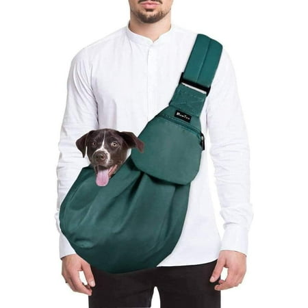 Pet Sling  Hand Free Dog Sling Carrier Adjustable Padded Strap Tote Bag Breathable Cotton Shoulder Bag Front Pocket Safety Belt Carrying Small Dog Cat Puppy Machine Washable (Green  M)