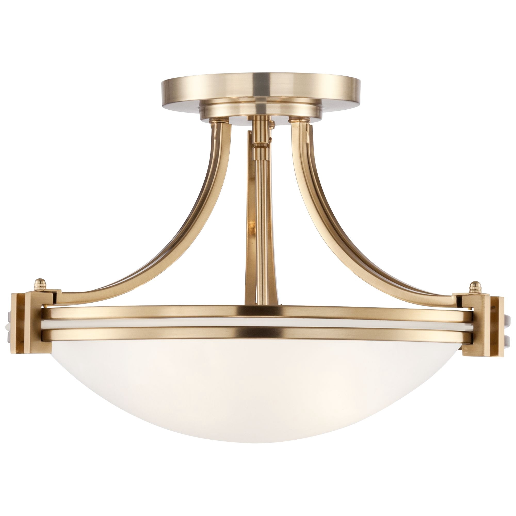 Possini Euro Design Deco Modern Ceiling Light Semi Flush Mount Fixture 16" Wide Warm Brass 2-Light White Glass Bowl for Bedroom Kitchen Living Room