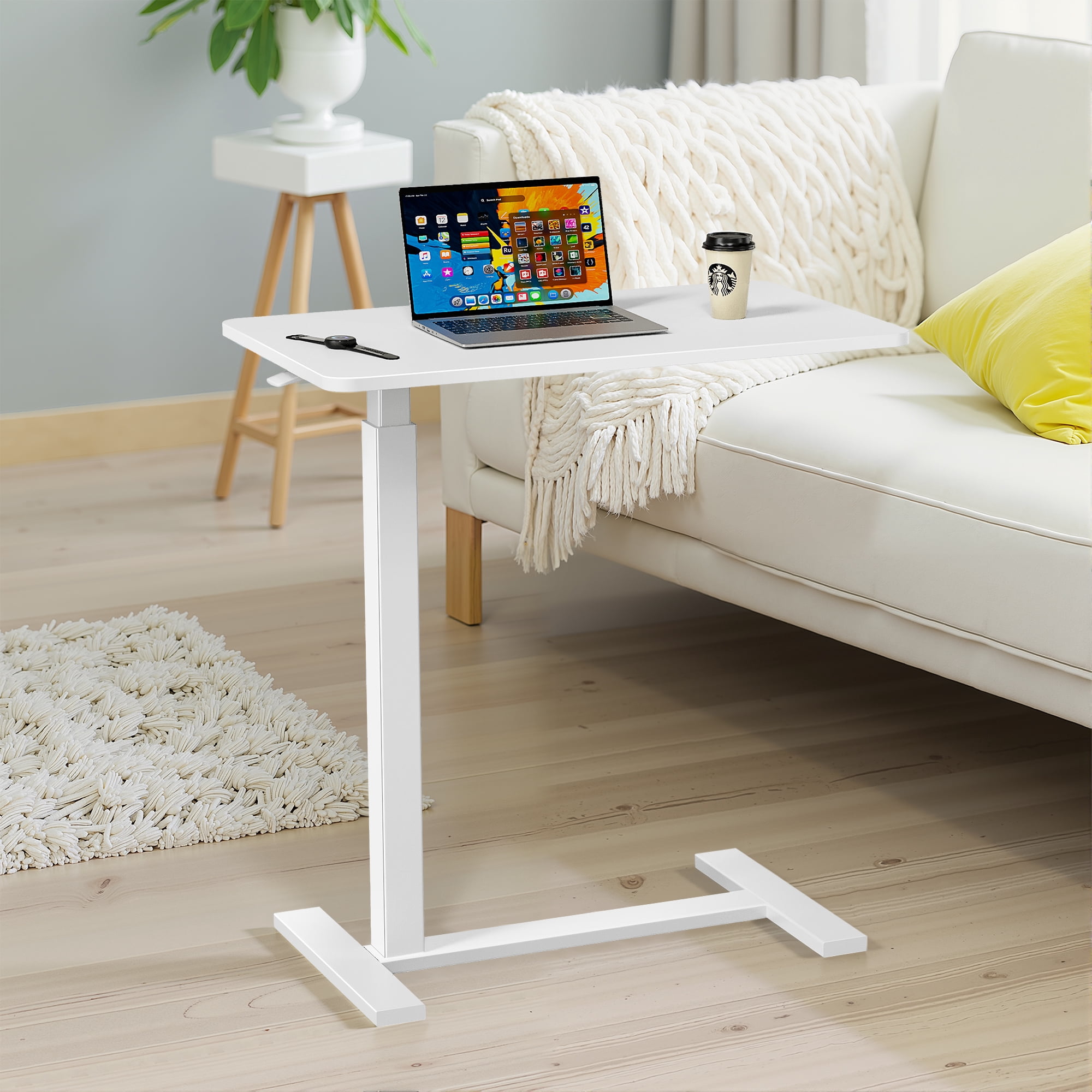 MAYEERTY Overbed Table with Wheels Adjustable Computer Desk Wood End Table