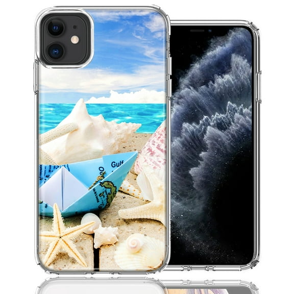 MUNDAZE For Apple iPhone 11 Beach Paper Boat Design Double Layer Phone Case Cover