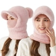 thumbnail image 3 of Daznico Plush Hooded Balaclava Hat with Brim Detachable Knitted Face Cover Lined Thermal Neck Warmer Winter Accessories for Outdoor Activities in Cold Weather, 3 of 3