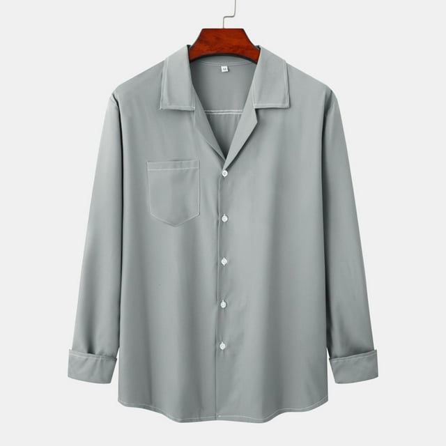 Gspmoly T-Shirt pour Hommes, Chemise Décontractée Unie Mode Jeune Col Rabattu avec Poche Bouton Manches Longues Blouse Hauts Chemise pour Sortir jusqu'à 65 % de Réduction