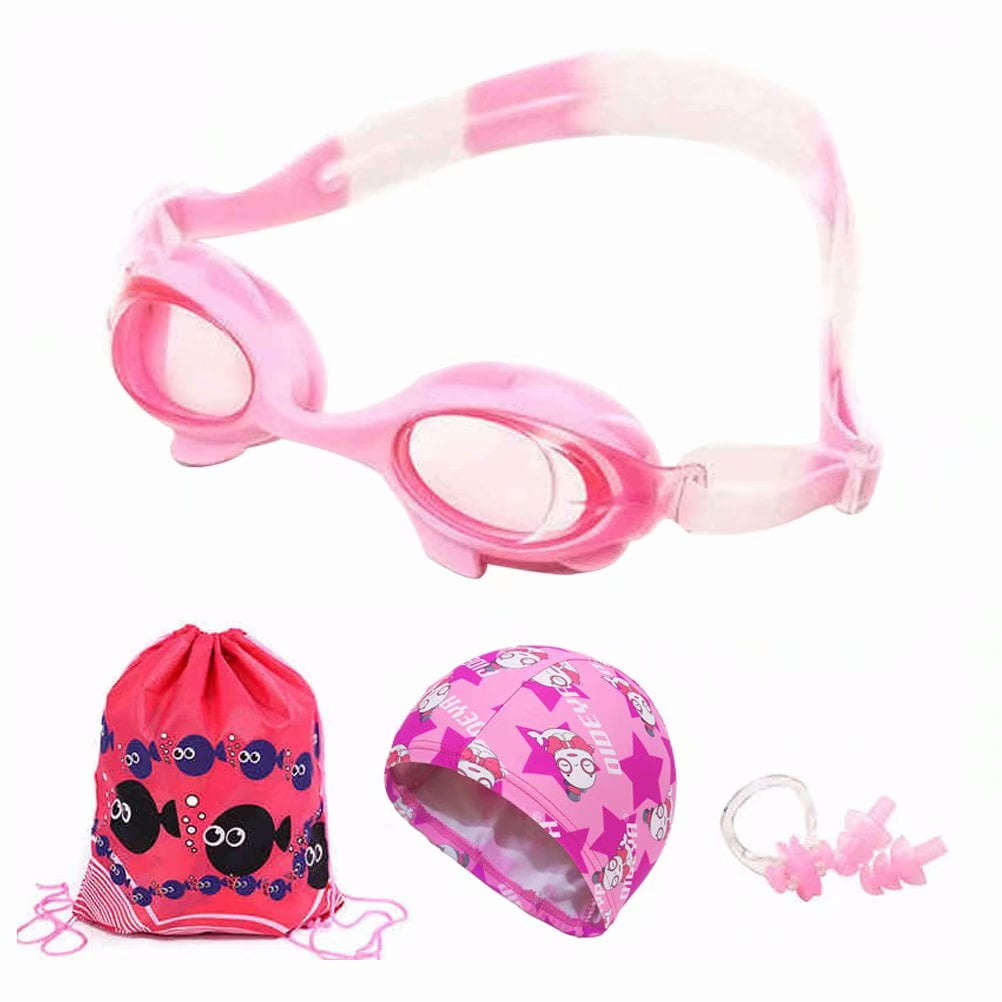 Kids Swimming Goggle,Outdoor Children's Waterproof Anti-Fog HD Swimming Goggles Swimming Cap Set-Light Pink by