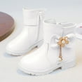 thumbnail image 2 of Girls Snow Boots Sweet Bowknot Fringe Princess Winter Dress Booties Lug Sole Low Heel Warm Furry Lined Zipper Ankle Boots 10 Little Kid White, 2 of 6