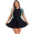 thumbnail image 3 of Ocealan Maillot de Bain une Pièce pour Femme Grande Taille, Fermeture Éclair devant, Imprimé Tropical, Robe de Bain, Tenue de Plage, Maillot de Bain, Feuilles Noires 5TG, 3 of 7