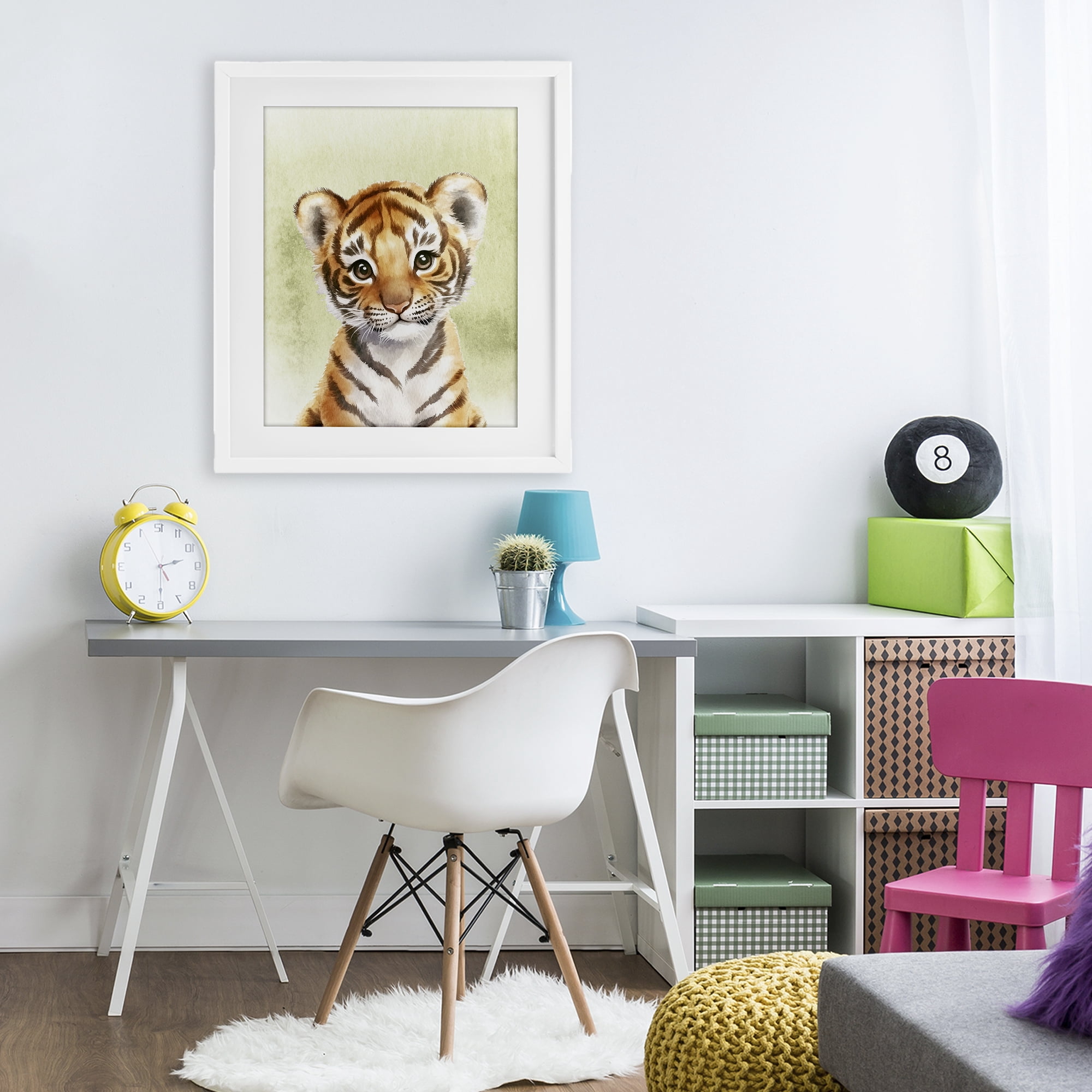 Stupell Industries Jungle Friends Baby Tiger White Framed Print Under Glass, design by Christine Simpson Art