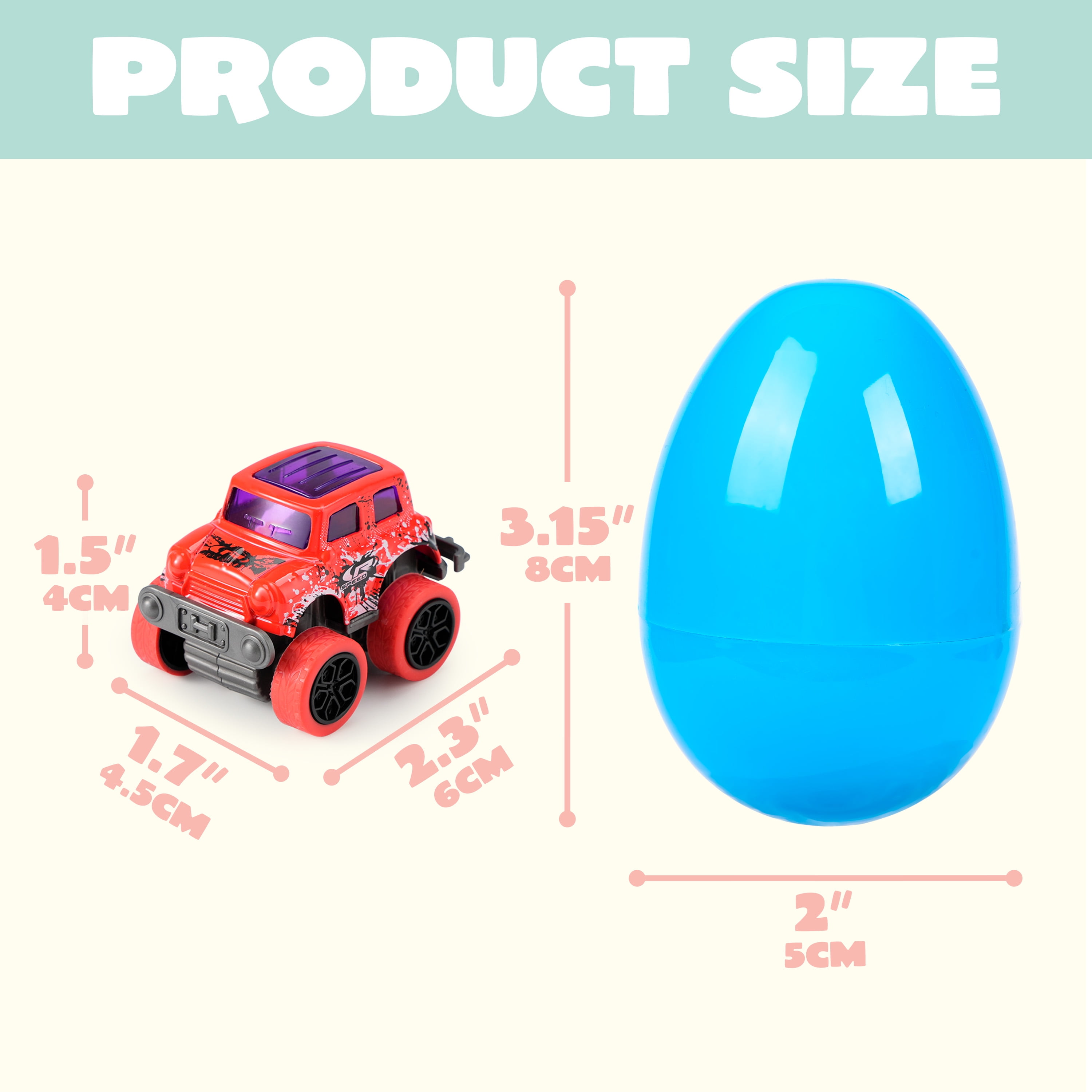 Joyfy 24 Pcs Easter Eggs Filled with Toys(12 Cars and 12 Eggs),Easter Egg Fillers Mini Toys Truck Basket for Toddlers Kids Boys,Easter Egg Hunt Supplies