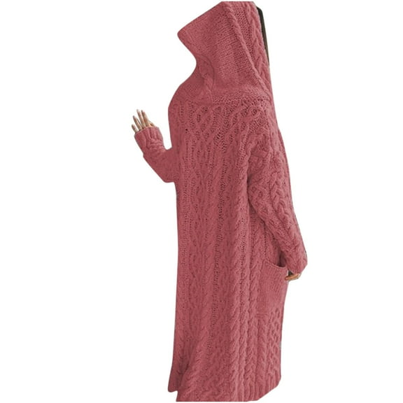 Odeerbi Cardigan Sweater for Women Warm Knitted Sweater Trendy Casual Long Sleeve Solid Sweater Ladies Tops Coat Pink