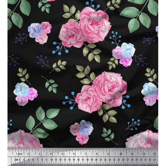 Soimoi Cotton Duck Fabric Berries,Leaves & Pink Flower Printed Craft Fabric by The Yard 42 Inch Wide
