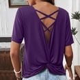 thumbnail image 2 of hotojiny Workout Tops for Women Back Twist Criss Cross Short Sleeve T Shirt Fashion Crew Neck Gym Yoga Tee Shirt for Summer, 2 of 6