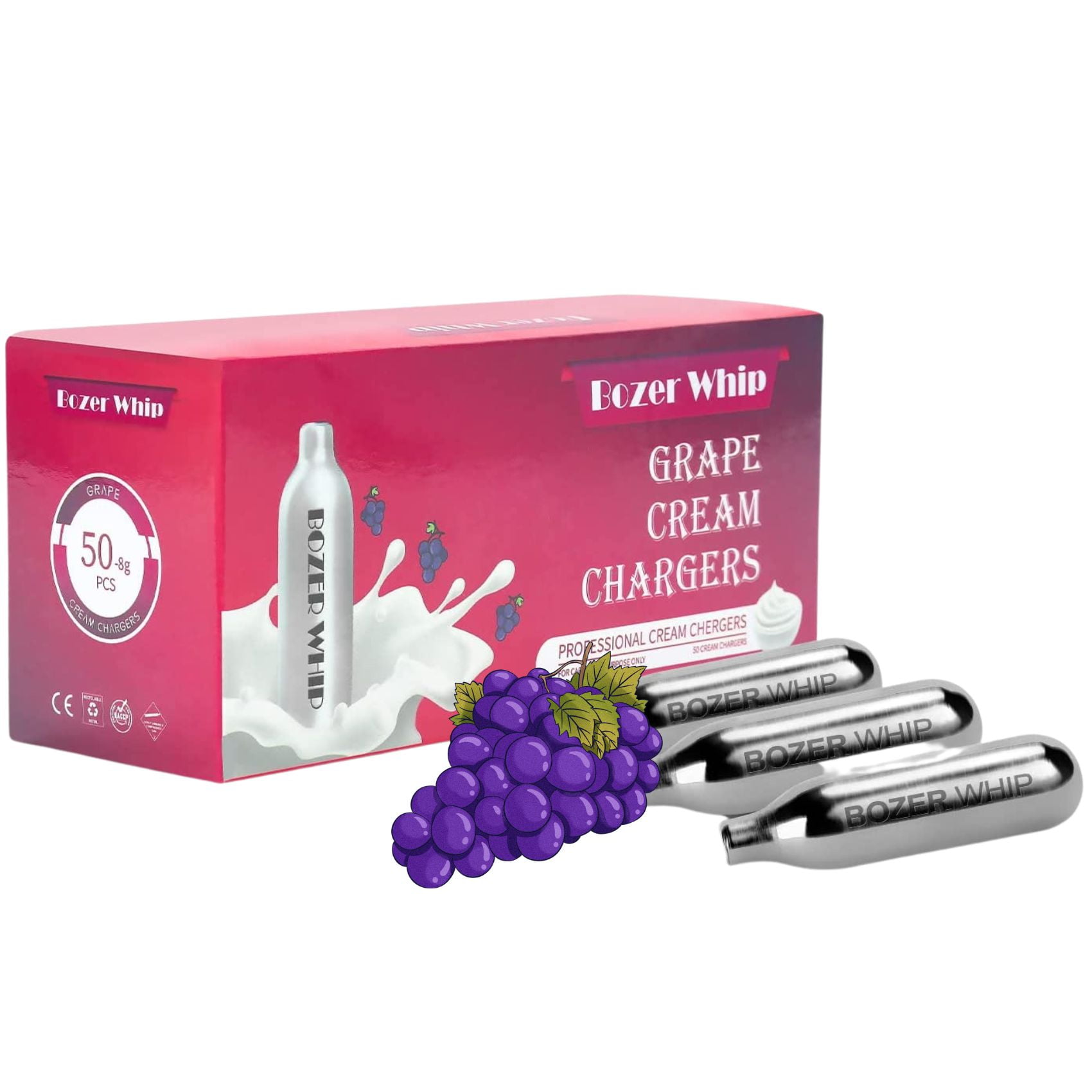 BozerWhip 1 Box Whipped Cream Charger Grape Flavor 600 Count N2O Cartridges 8.2 garm Nitrous