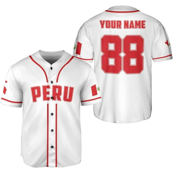 Personalized Peru Baseball Jersey, Peruvian Proud Flag Jersey Shirt Peru Coat of Arms Peruvian Gift for Men Women (S)