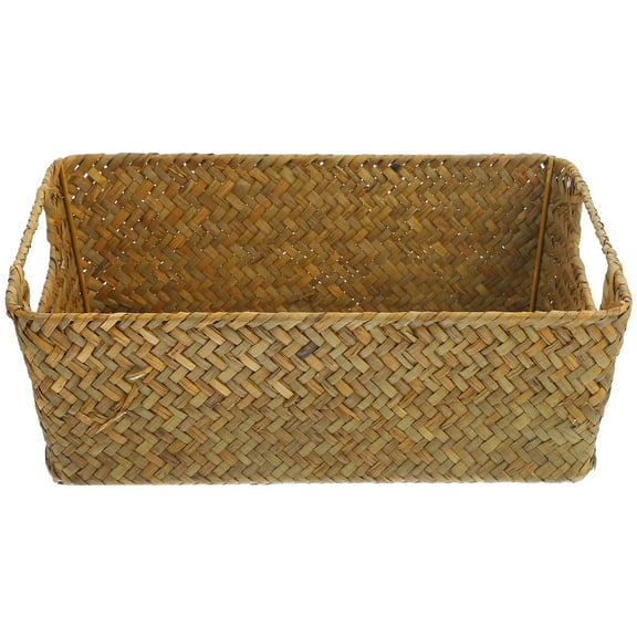 HOOWIFFY Handwoven Light Brown Straw Basket for Home Storage, Organization and Decorative Use