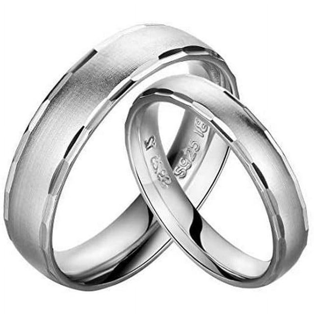 Aspectos destacados Anillo de bodas de plata de ley 925 para parejas, conjuntos de anillos para hombres y mujeres, anillo de promesa para parejas