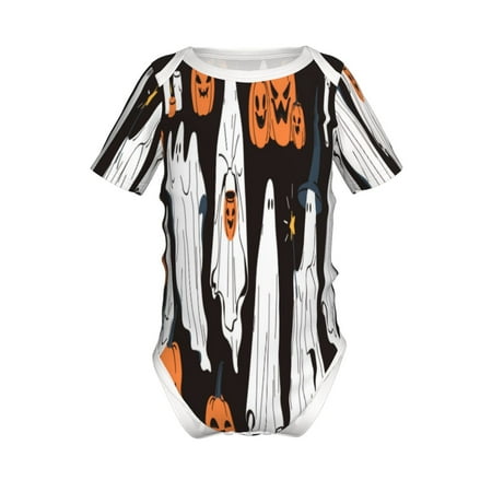 

Junzan Halloween Ghosts And Pumpkins Print Short-Sleeve Baby Climbing Clothes Bodysuits for Infant One-Piece for Baby Boys & Girls Baby Clothes Baby Romper with Snap Closure-18 Months