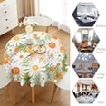 thumbnail image 4 of Odenmar Daisy Floral Round Tablecloth 60 Inch, Farmhouse Waterproof Table Cover, Rustic Flower Design for Dining Table, Kitchen, Party Indoor Outdoor, 4 of 6