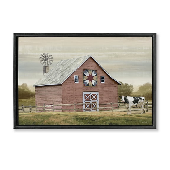 Stupell Industries Traditional Barn & Windmill Landscape & Nature Painting Black Floater Framed Canvas Art Print Wall Art, 25 x 17