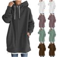thumbnail image 4 of Outerwears Hooded Sweatshirt Solid Color/Color Block Long Sleeve Jacket Clothes Plus Size Winter Lightweight Long Coat Fall Fashion Zip Up Cardigan With Pocket for Women Purple XL, 4 of 8
