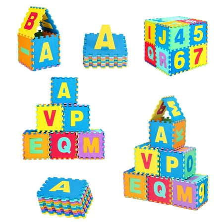Costway Kids Foam Interlocking Puzzle Play Mat w/Alphabet & Numbers 72-Piece Set - Multi-Color