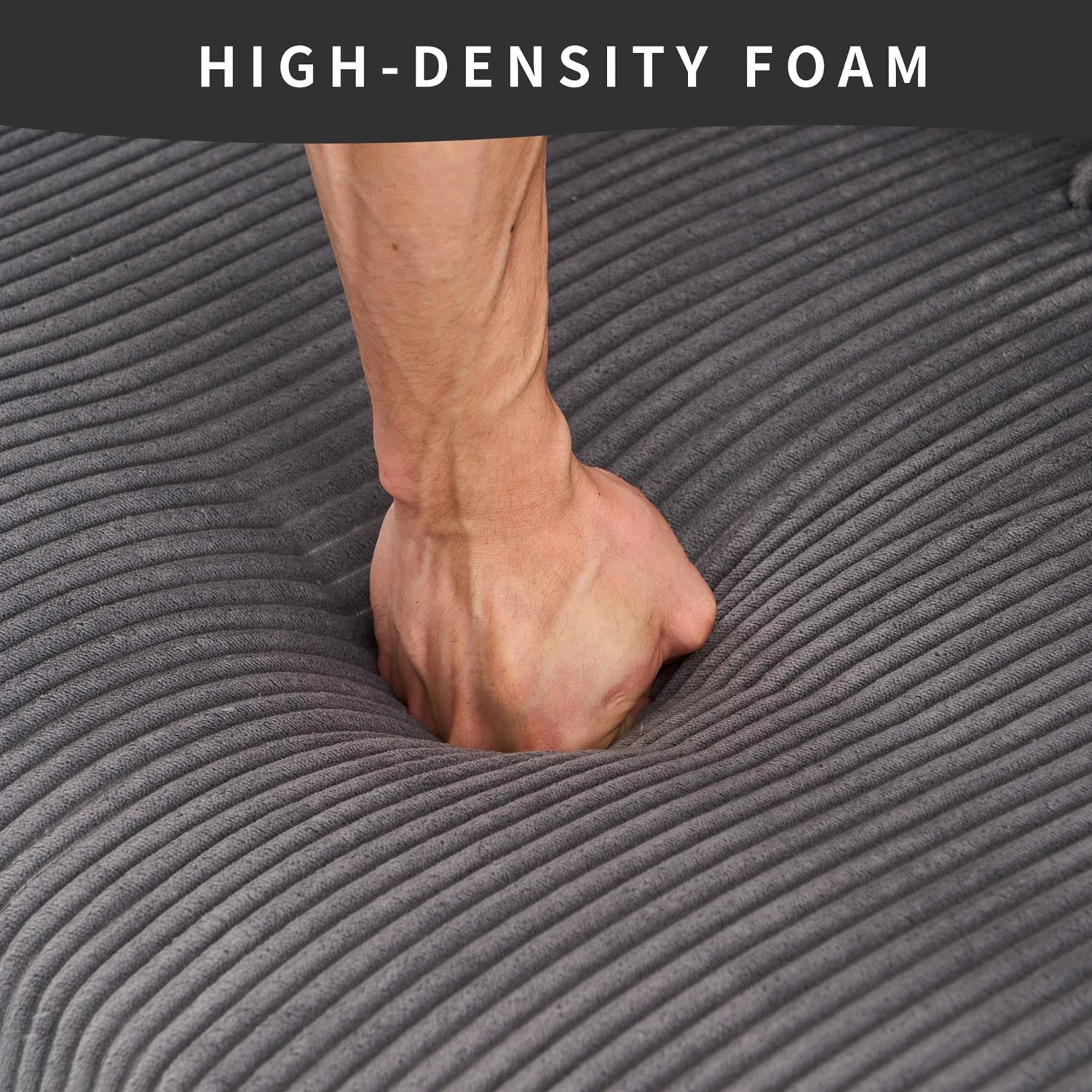 Demi Bonn 101" Corduroy Compression Sofa with Chaise Lounge, 3-Seater Couch with Full Sponge Cushion & 4 Pillows, Ideal for Living Room, Dark Gray