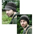 thumbnail image 6 of TELOLY GRNSHTS Winter Men Hat Knit Cable Visor Beanie with Fleece Lining Patchwork Stripe Newsboy Cap with Brim for Outdoor Sport (Grey), 6 of 10