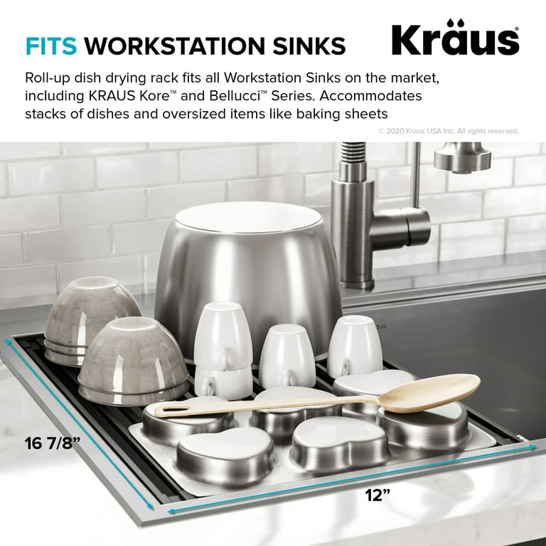 KRAUS Multipurpose Workstation Sink Roll-Up Dish Drying Rack in Green 