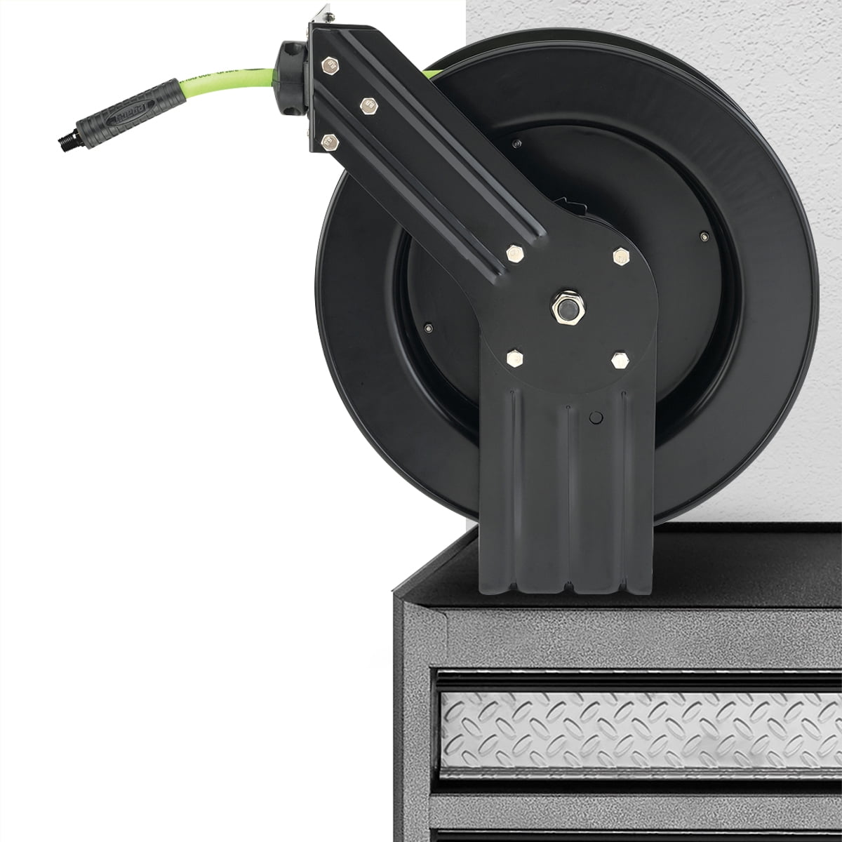 Flexzilla® Retractable Air Hose Reel, Open Face, Single Axle Arm, 3/8" x 25', ZillaGreen™