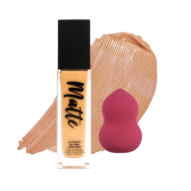 Base de Maquillaje Líquida Mate + Esponja Alta Cobertura Control Grasa de Larga Duración 40 ML ULTRAMO