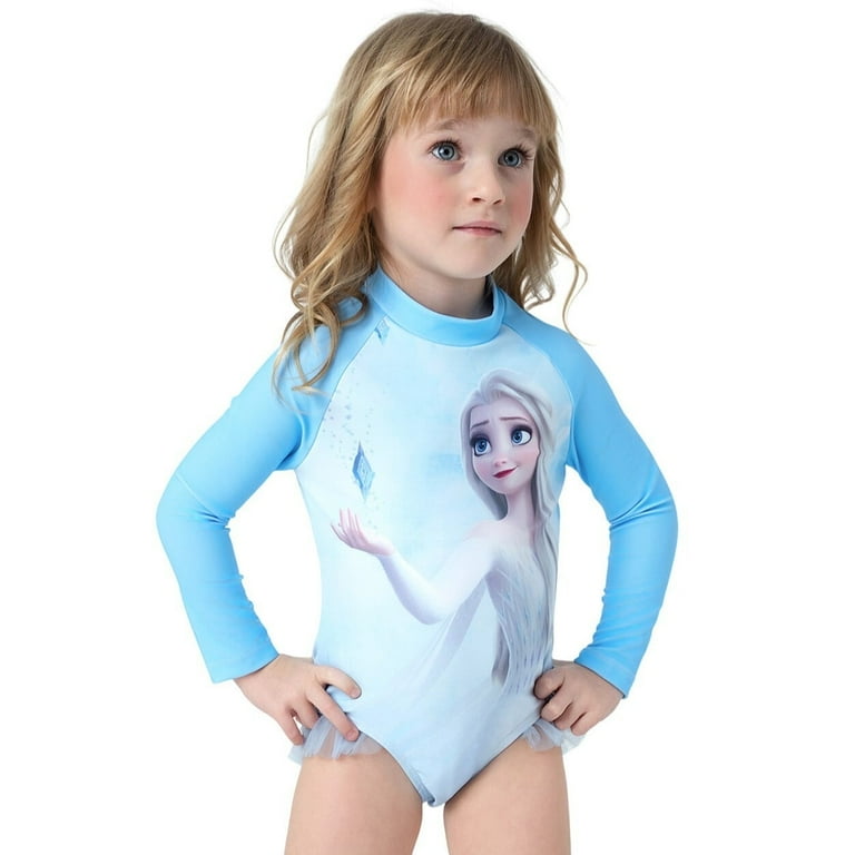 Disney Frozen Elsa Rash Guards, Girls Graphic One-Piece Swimsuit
