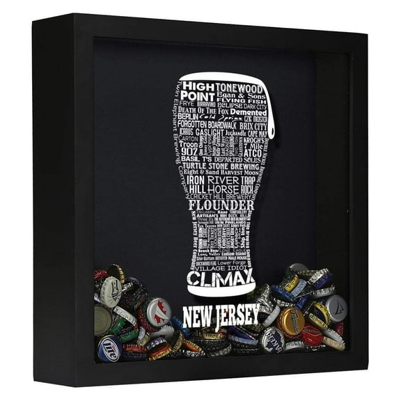 Torched New Jersey Beer Typography Shadow Box Wall Mount Decor 13"x13"x3"Black