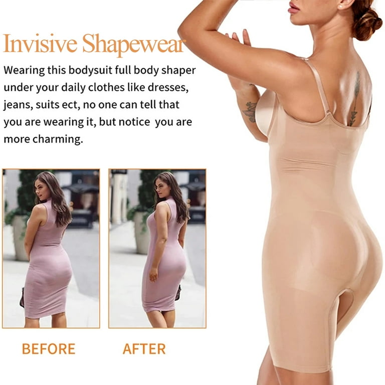 FITVALEN Seamless Women's Tummy Control Open Bust Mid-Thigh Bodysuit  Shapewear 