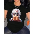 thumbnail image 1 of Camiseta De Mujer Verano Ropa Informal Suelta Camiseta Básica De Moda Para La Calle DiariaWomen's Casual Graphic Tee - Short Sleeve, Black with Vibrant Racing Character Print, Lightweight Polyester,, 1 of 7