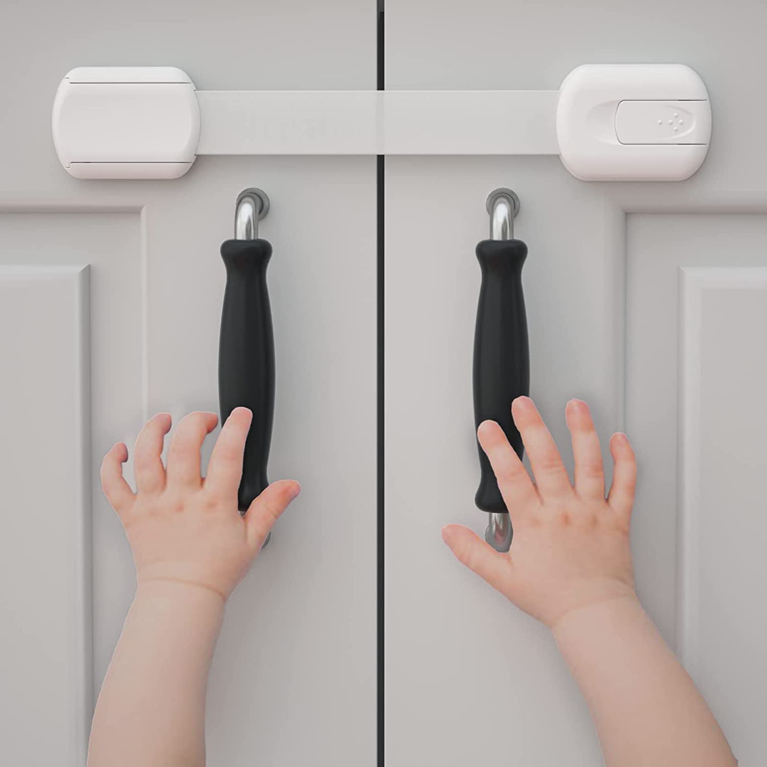 8-Pack Child Safety Cabinet Locks - Adjustable Child Cabinet Locks with 3M  Adhesives - White and Clear Baby Locks for Cabinets and Drawers, and More -  Easy to Install Baby Proofing Cabinets