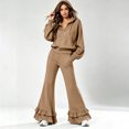 thumbnail image 2 of Szluipve 2 Piece Sets for Women Half Zip Hooded 2 Piece Tracksuit Set Long Sleeve Pullover Hoodie Top & Ruffle Hem Flare Wide Leg Pants Casual Loungewear Outfit with Pockets Khaki L, 2 of 8