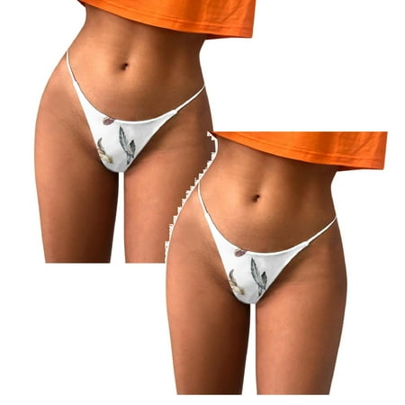 

Womens Underwear Brief Underpants Fashion Comfort Pattern Low Rise Soft T Back Panties2PC