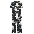 thumbnail image 3 of successthop Women's Summer Pajamas Capri Halloween Lightweight Plus Size Short Sleeve Button 2 Piece Loungewear L Black, 3 of 4