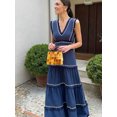 thumbnail image 2 of HH TRAF Vestidos nuevos de verano para mujer, con cremallera en la espalda, escote en V, sin mangas, encaje, borlas decorativas, vestido de empalme de calle para mujer, 2 of 5