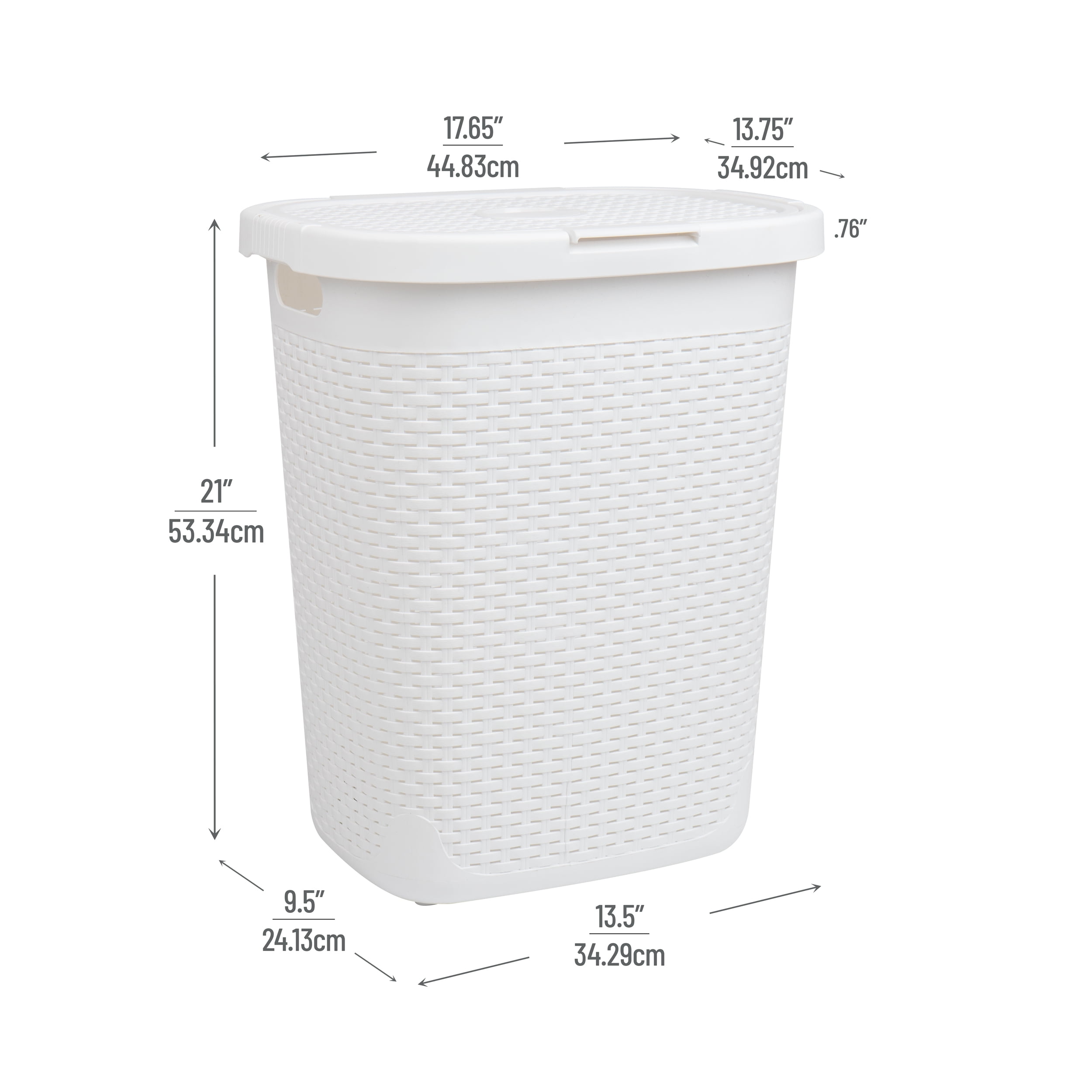 Mind Reader 50L Slim Laundry Hamper, Clothes Basket, Lid, Plastic, 17.65"L x 13.75"W x 21"H, White