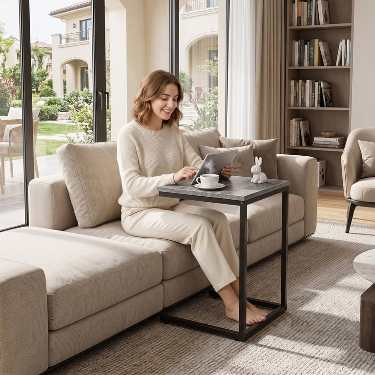 C Shape End Table, Sofa Table TV Tray Table for couch ,Side Table
