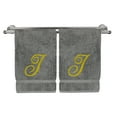 thumbnail image 2 of Monogrammed Hand Towel, Personalized Gift, 16 x 30 Inches - Set of 2 - Gold Embroidered Towel - Extra Absorbent 100% Turkish Cotton - Soft Terry Finish - for Bathroom, Kitchen and Spa - Script I Gray, 2 of 3