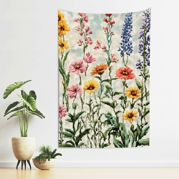 Creowell Flowers Wildflowers Cross Stitch Tapestry Wall Hanging 40x60in