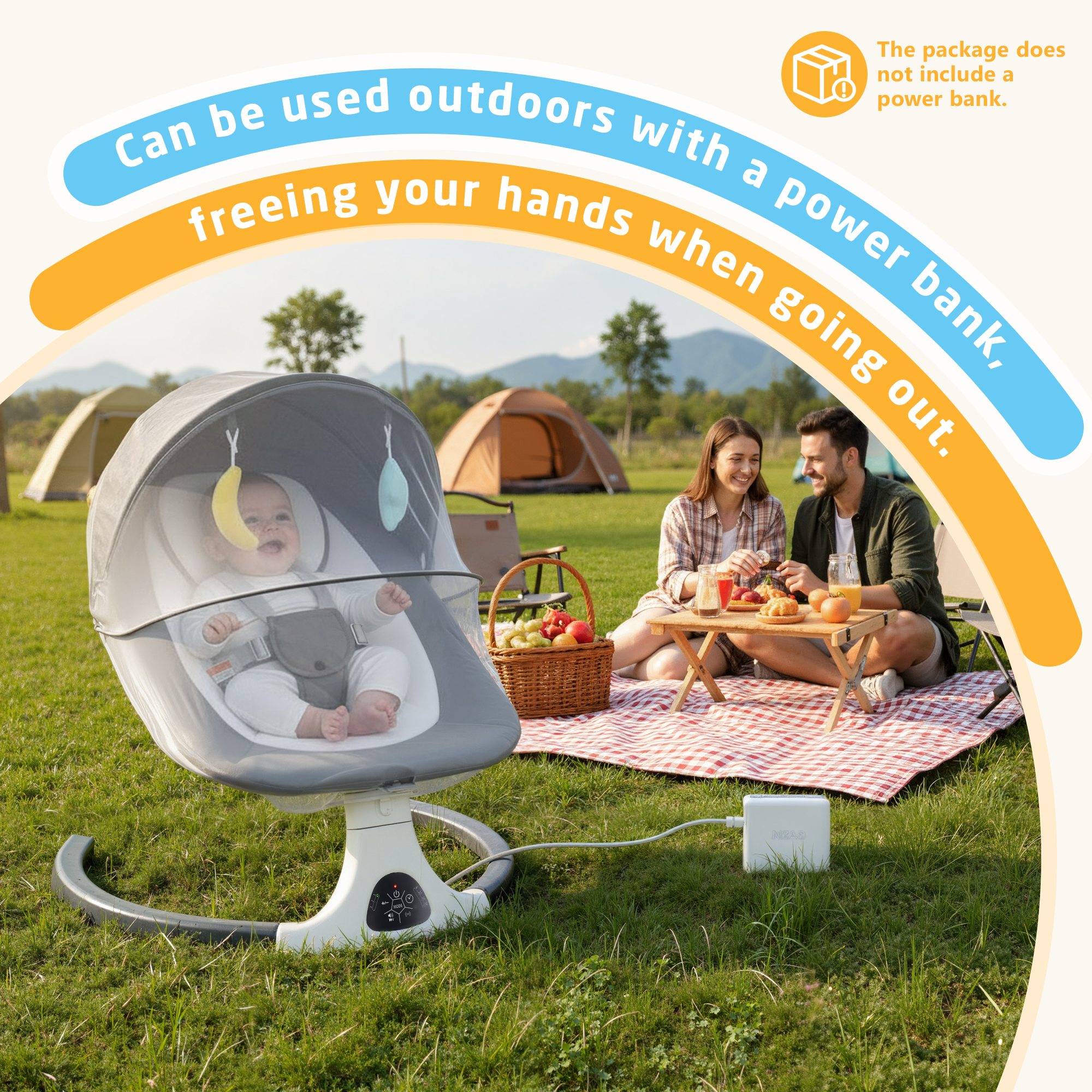 SACVON Baby Swing with Bluetooth Music and Remote Control, 5 Adjustable Settings, Portable, Suitable for Indoor and Outdoor Use,Dark Gray