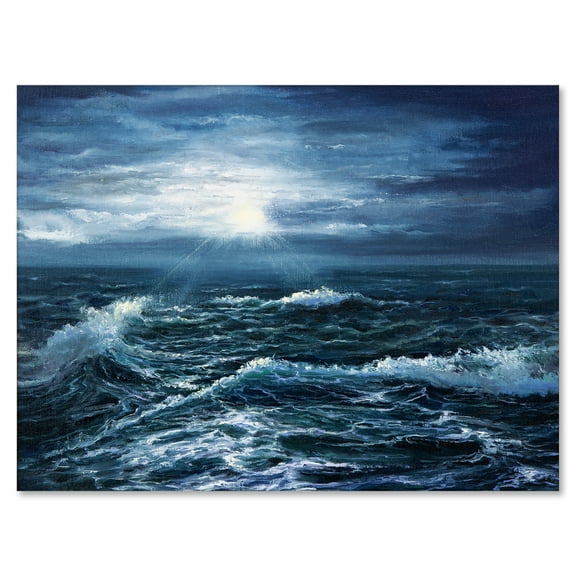 Designart ' Morning Glow Through The Ocean Waves ' Nautical & Coastal Canvas Wall Art Print