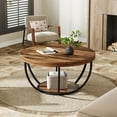 thumbnail image 5 of Tribesigns 31.7" Round Industrial Coffee Table with 2-Tier Storage Shelves, Modern Center Table for Living Room, Rustic Brown and Black, 5 of 8