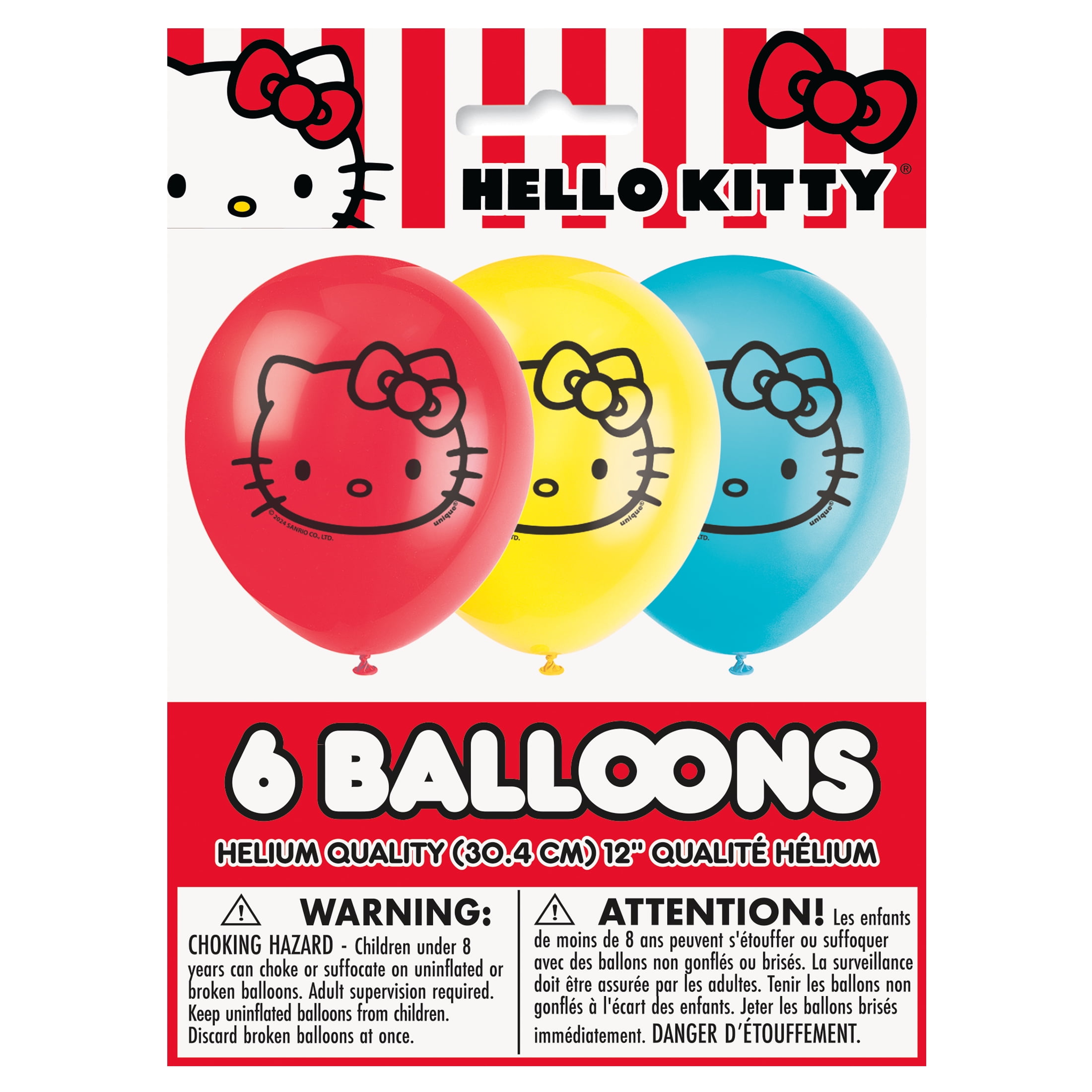 Hello Kitty & Friends Assorted Red, Yellow and Blue 12" Latex Balloons, 6ct