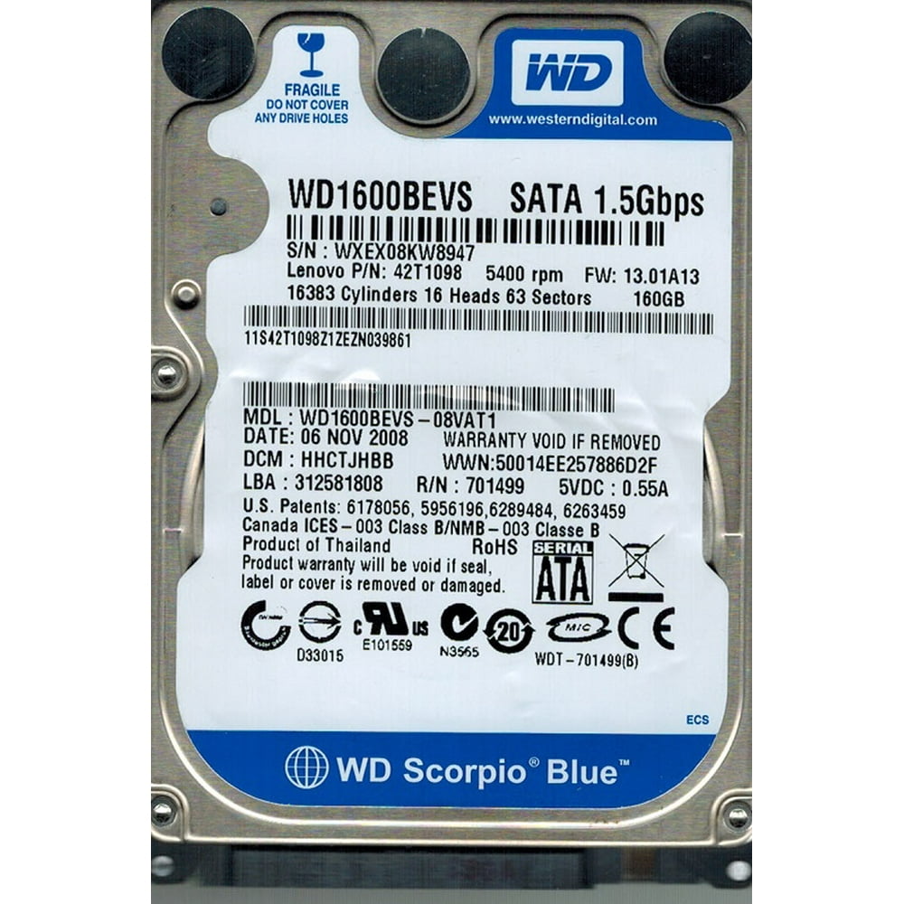 Western Digital WD1600BEVS-08VAT1 160GB DCM: HHCTJHBB - Walmart.com ...