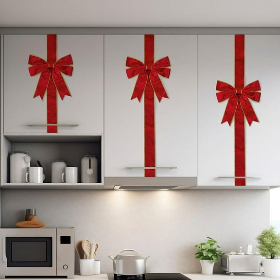 Velvet Cabinet Ribbon Bow,Hook-and-Loop Holiday Door Decor,Christmas Kitchen Gift Wrapping Bow Decoration