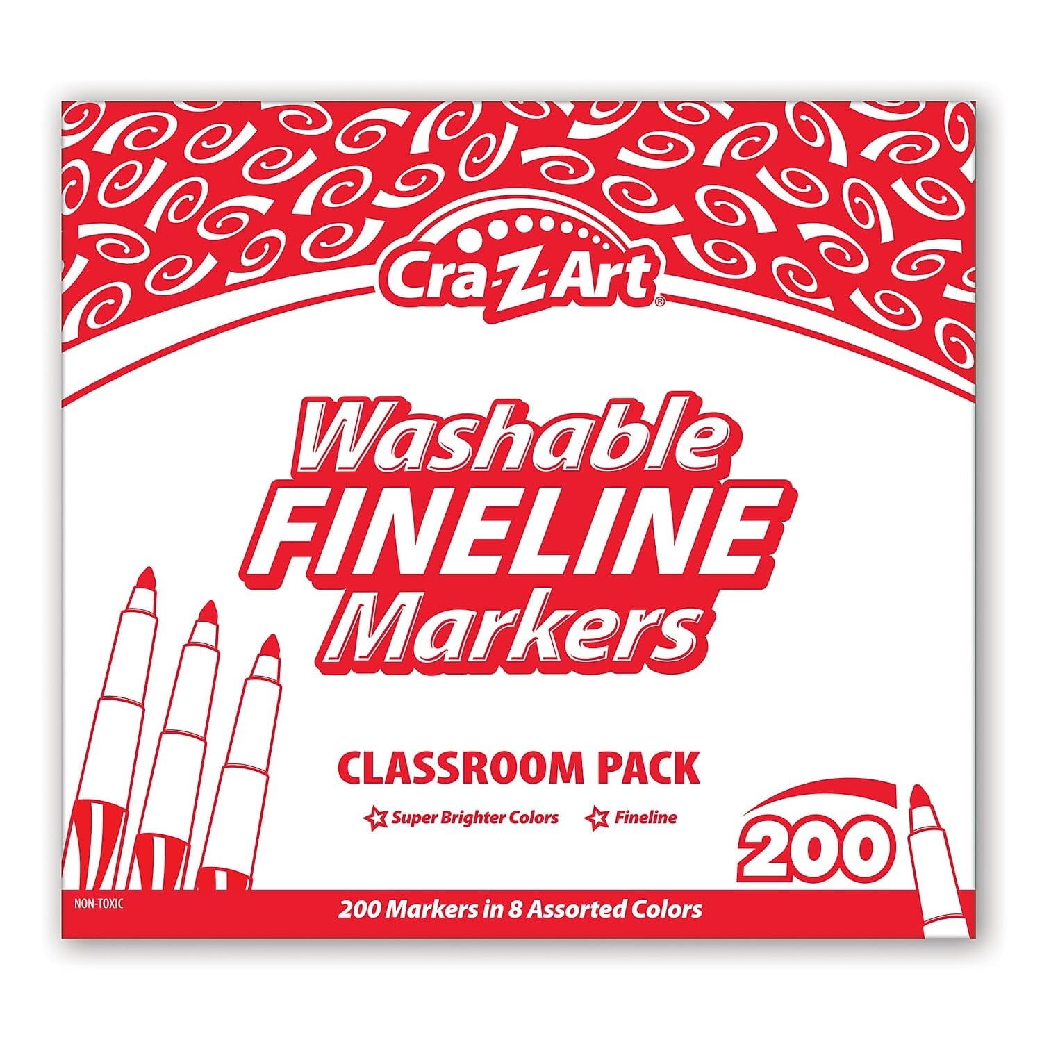 Cra-Z-Art Washable Fineline Markers, Fine Bullet Tip, 8 Assorted Colors, 200/set